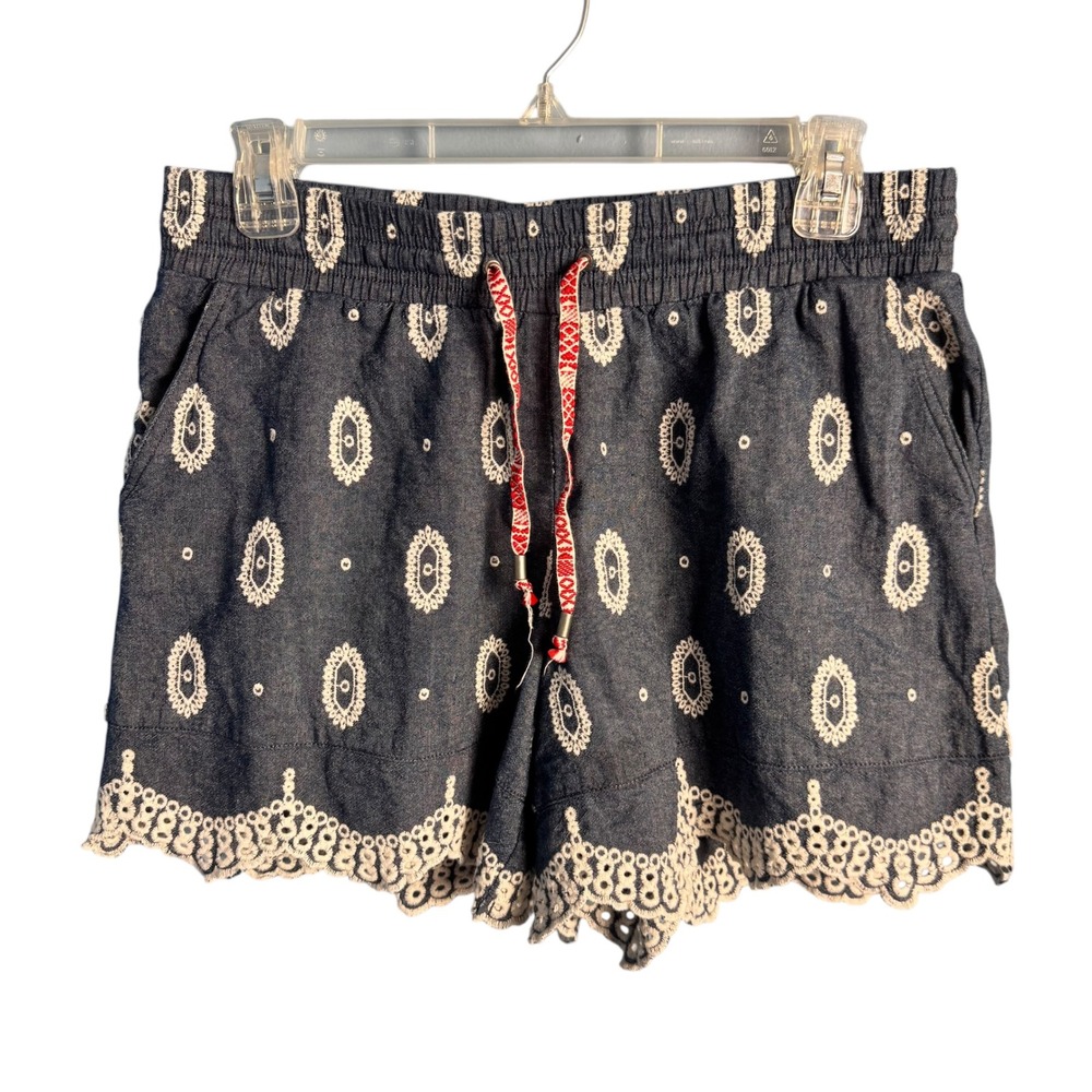 Anthropologie Etttwa Boho Embroidered Scallop Hem Shorts XS Costal Cottagecore